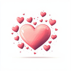 vibrant heart surrounded by smaller hearts, glowing with soft pink and red hues, radiating love and warmth