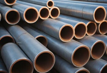 A collection of pipes is neatly stacked on top of each other