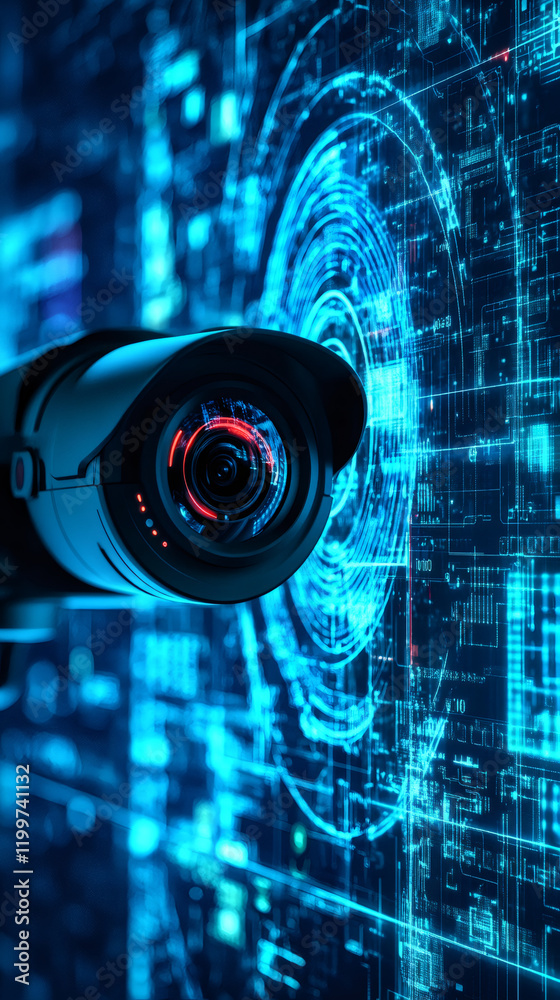 Leinwandbilder modern security camera analyzing data on a futuristic holographic interface, ensuring robust surveil