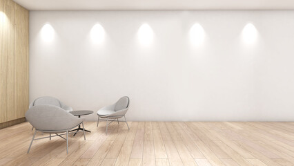 wood floor on white wall,white room space,3d rendering