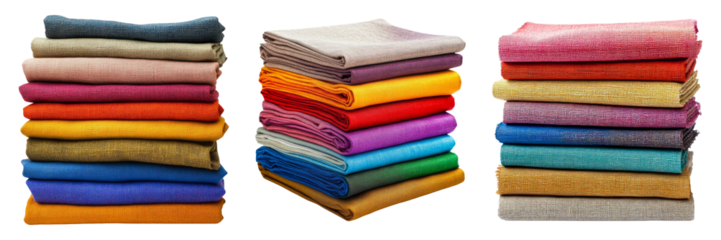 Colorful Textiles Stacked Neatly on Transparent Background for Design