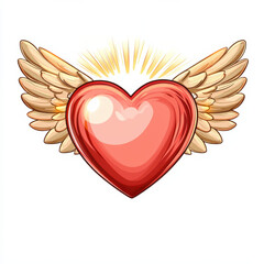 Obraz premium glowing red heart with golden wings radiating warmth and love. Perfect for romantic themes