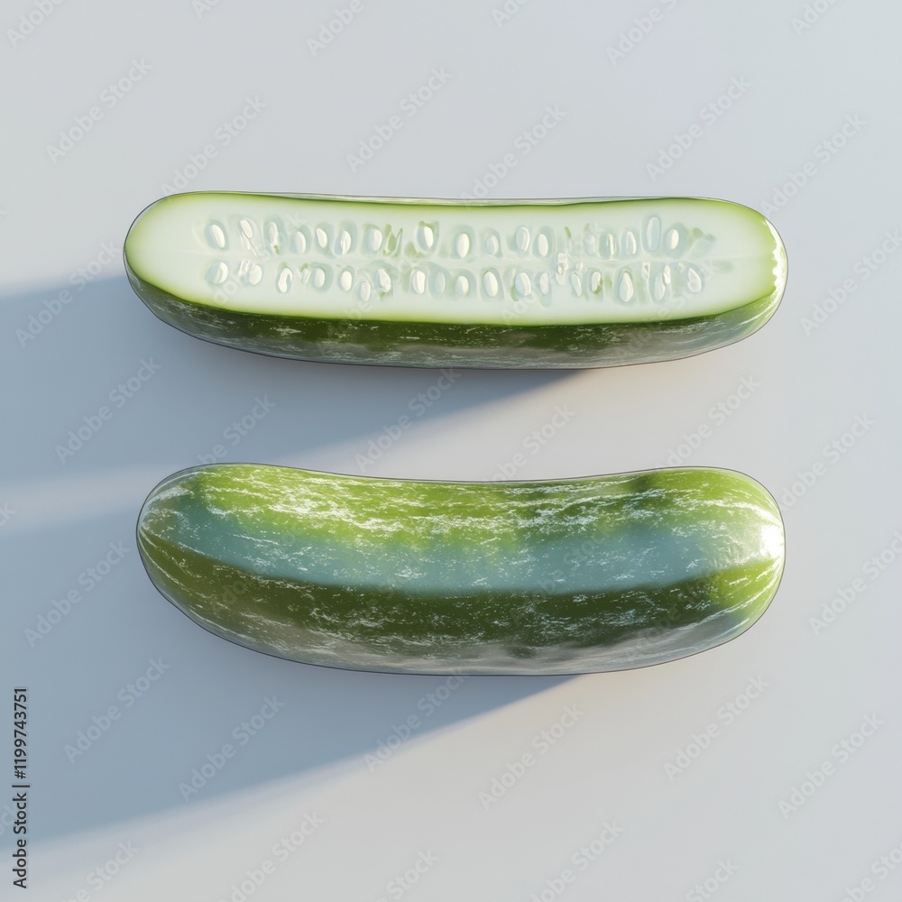 Aufkleber A halved cucumber and a whole cucumber are displayed