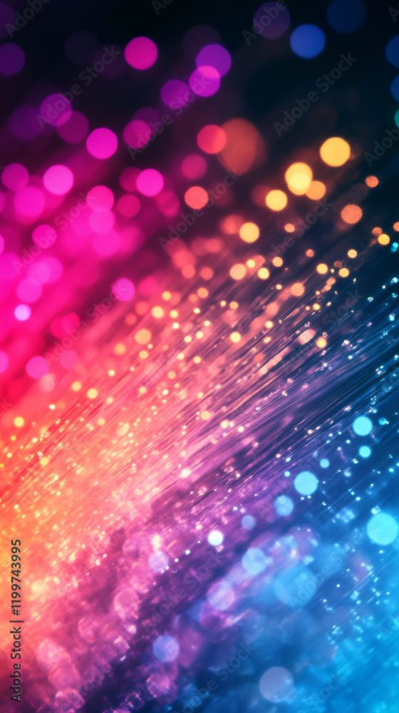 Aufkleber Fiber optic cables transmitting data creating a beautiful bokeh effect with a colorful gradient from pink to blue