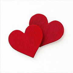 Two red hearts on white background symbolize love and affection