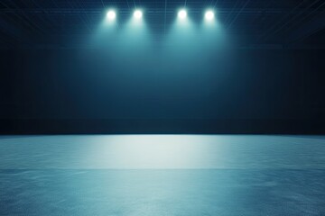 Obraz premium serene view of empty wrestling arena with spotlight illuminating mat creating dramatic and minimalist scene