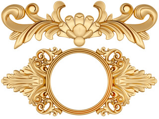 Gold ornament on transparent background, cut out, 3D render
