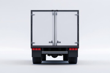 White delivery truck with rear doors open isolated on transparent background.