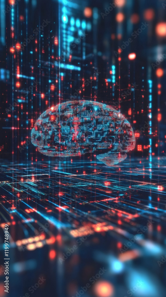 Aufkleber Artificial intelligence processing data represented by a digital brain inside a virtual environment