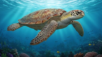 Fototapeta premium Majestic Archelon Turtle Swimming in the Ocean