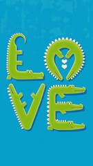 Cute crocodiles forming the word LOVE A fun whimsical illustration perfect for Valentine's Day or any romantic occasion