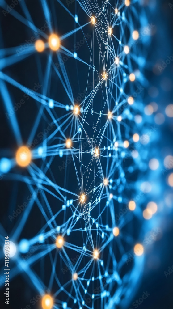 Poster Complex network nodes transferring data, creating a futuristic technological grid, symbolizing the power of connection in the digital age