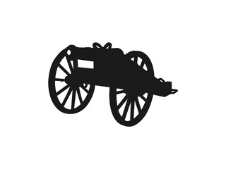 Fototapeta premium cannon Black silhouette. Side view. Vector simple flat graphic illustration. ancient pirate cannon vector flat design. Cannon vector icon in black flat shape design isolated on white background.