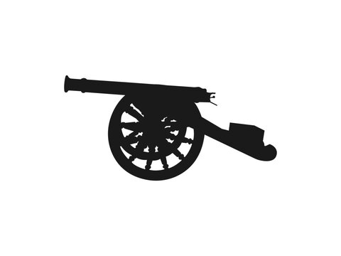 cannon Black silhouette. Side view. Vector simple flat graphic illustration. ancient pirate cannon vector flat design. Cannon vector icon in black flat shape design isolated on white background.
