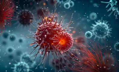 Fototapeta premium Medical conceptual background, dangerous pathogenic influenza virus, covid, coronavirus, viruses causing serious diseases of the body