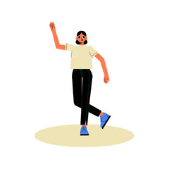 Woman Dancing In Flat Vector Illustration Symbolizing Movement, Expression, And Joy, Isolated On White Background.