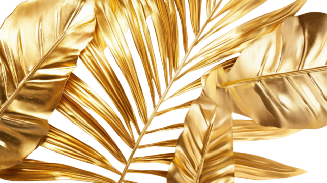 Elegant golden leaves arranged beautifully on a transparent background, perfect for luxurious design and nature-themed projects.