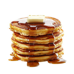 Delicious Stack of Pancakes with Butter and Syrup Isolated on transparent background