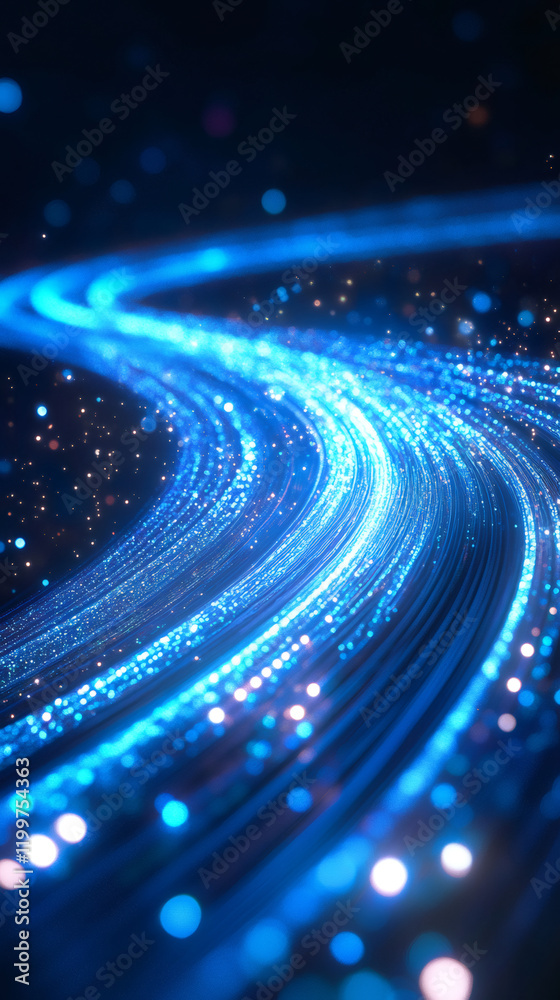 Fototapete abstract blue glowing curved lines swirling and flowing on dark background, creating a sense of move