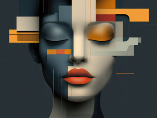 Abstract Geometric Portrait: Modern Digital Art of a Woman's Face