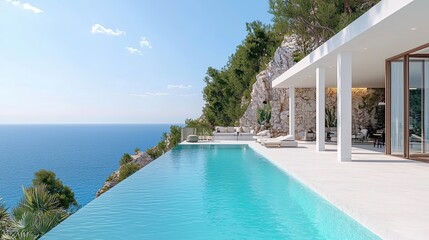 Fototapeta premium Luxury poolside retreat with coastal views