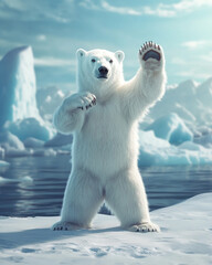 A polar bear stands on its hind legs
