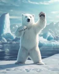 Gordijnen A polar bear stands on its hind legs © Titon