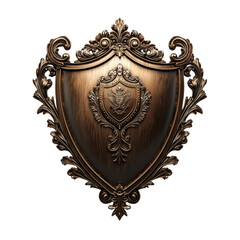 Ornate Bronze Shield with Elegant Design Isolated on transparent background