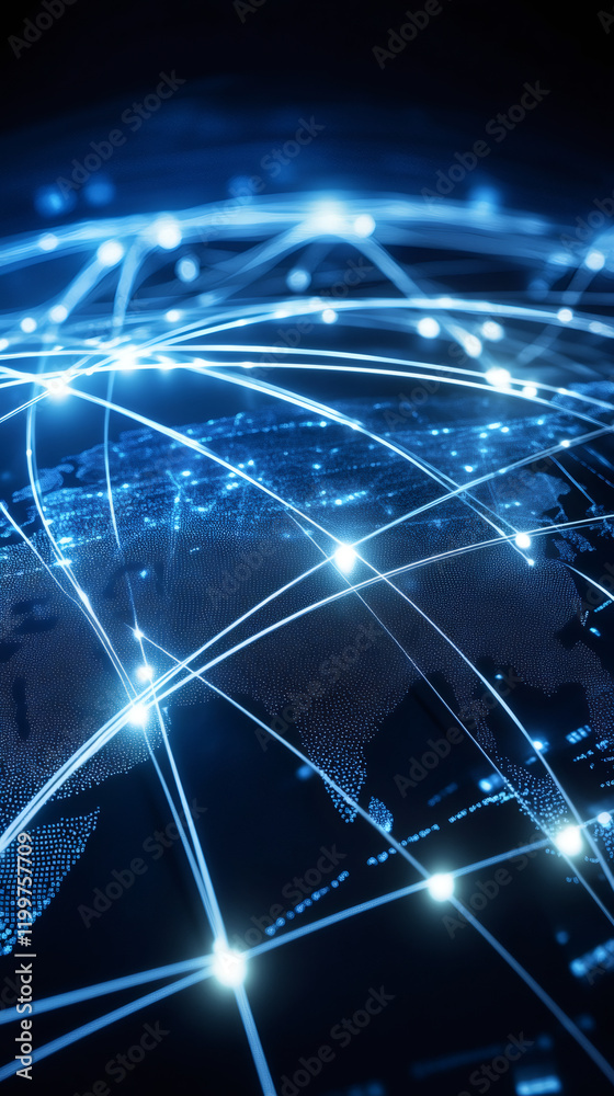 Aufkleber Futuristic network spanning across a digital Earth, symbolizing global connectivity and data exchange in the modern era