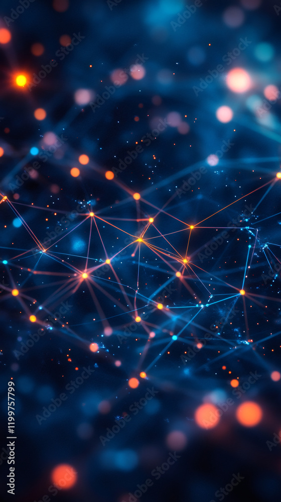 Aufkleber Complex network of interconnected nodes forming a futuristic digital web, symbolizing data flow and technological advancement
