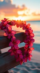 Tropical sunset beach flower lei