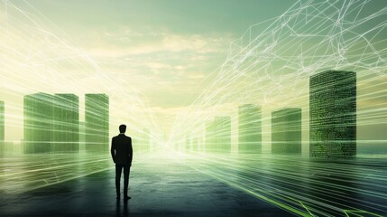 An angel investor, attentively evaluates a startup pitch, standing in front of the map, embodying the concept of entrepreneurial success 