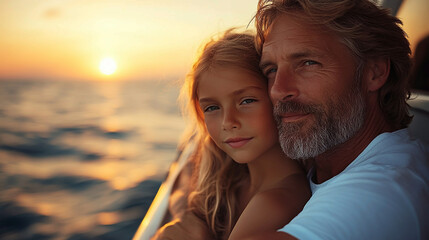 Celebrate Happy Father&rsquo;s Day with a Beautiful Golden Hour Portrait of a Father and His Little Girl Generative AI