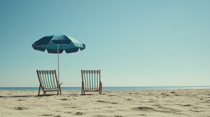 Beach chairs, umbrella, ocean view, sunny day, relaxation (1)
