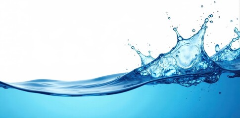 Crystal clear blue water splashing against white backdrop, abstract, clear