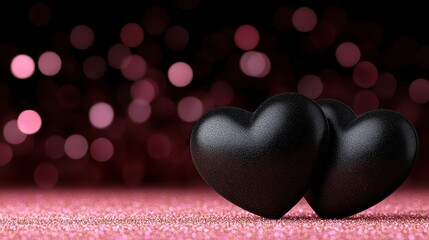 Obraz premium Elegant black hearts on a glittery backdrop.