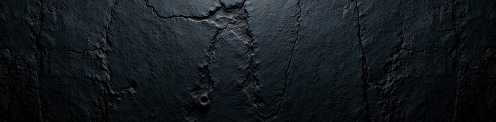 Fototapeta premium Dark, rough concrete wall; deep black grunge texture , rough, background