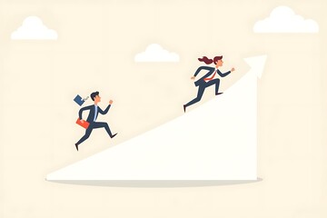 Fototapeta premium Business Success Illustration: A dynamic illustration captures the essence of ambition and the journey to the top, depicting two figures, one male and one female.