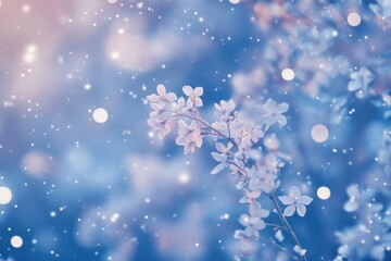 Delicate Floral Scene with Soft Blue Background and Bokeh