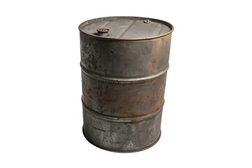 Naklejka premium Metal oil barrel on transparent background, oil storage container, metal drum