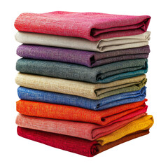 Assorted Colorful Textured Fabric Bolts Stacked on Transparent Background