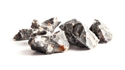 Scattered Stone Meteorite Fragments on a Clean Background