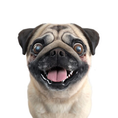 Obraz premium Happy pug dog portrait cute pet playful face big eyes funny expression adorable canine friend loyal companion doggy smiling breed pug dog face close up