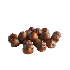 Fototapeta premium A pile of hazelnuts shelled nuts in-shell close up food photography brown nuts healthy snack autumn harvest