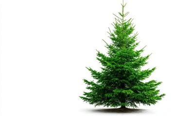Fototapeta premium Isolated Pine Tree on White Background - A majestic pine tree stands tall, symbolizing nature, growth, strength, resilience, and the holiday season. Perfect for winter or Christmas themes.