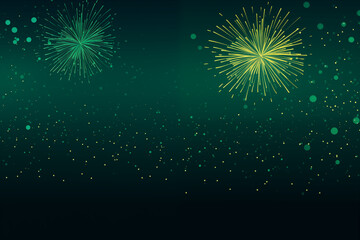 A vector of green and yellow sparkling fireworks on night sky background. perfect for holiday, New Year, or celebratory themes, copy space for text