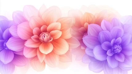 Fototapeta premium A vector illustration of delicate dahlia flowers in a range of colors, arranged in an elegant repeating pattern, with copy space.