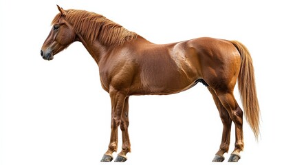 Obraz premium A majestic horse standing with a shiny coat, isolated on a clean white background,