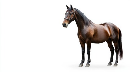 Obraz premium A majestic horse standing with a shiny coat, isolated on a clean white background,