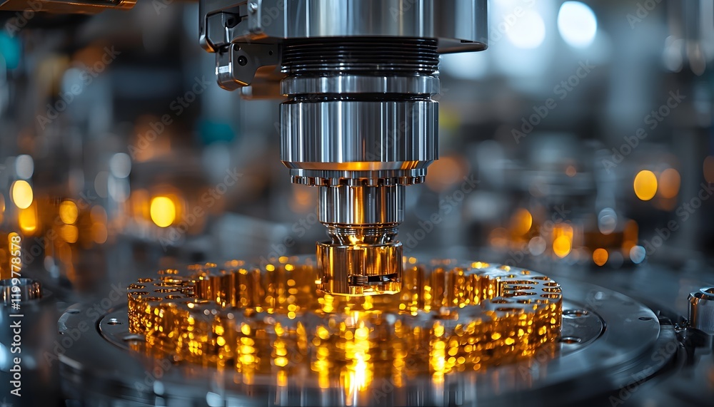 Leinwandbilder Close-Up of Precision Machinery in an Industrial Setting with Intricate Components and Illuminated Details Showcasing Advanced Manufacturing Technology
